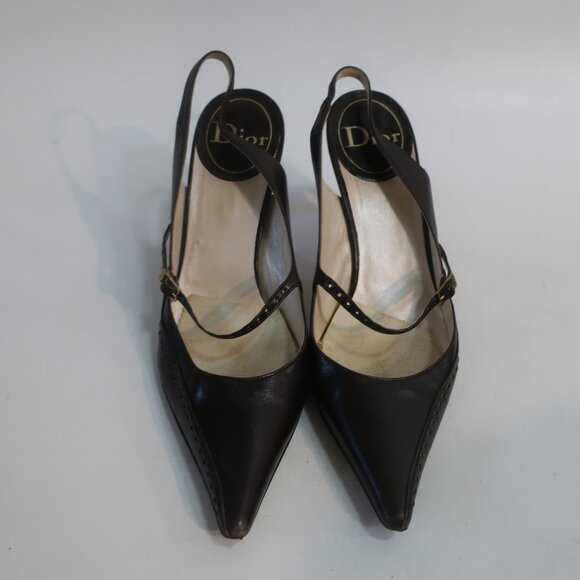Womens Elie Tahari Black Suede Pointy Slingback Heels Pumps 38.5 US/8.5 - Picture 8 of 11